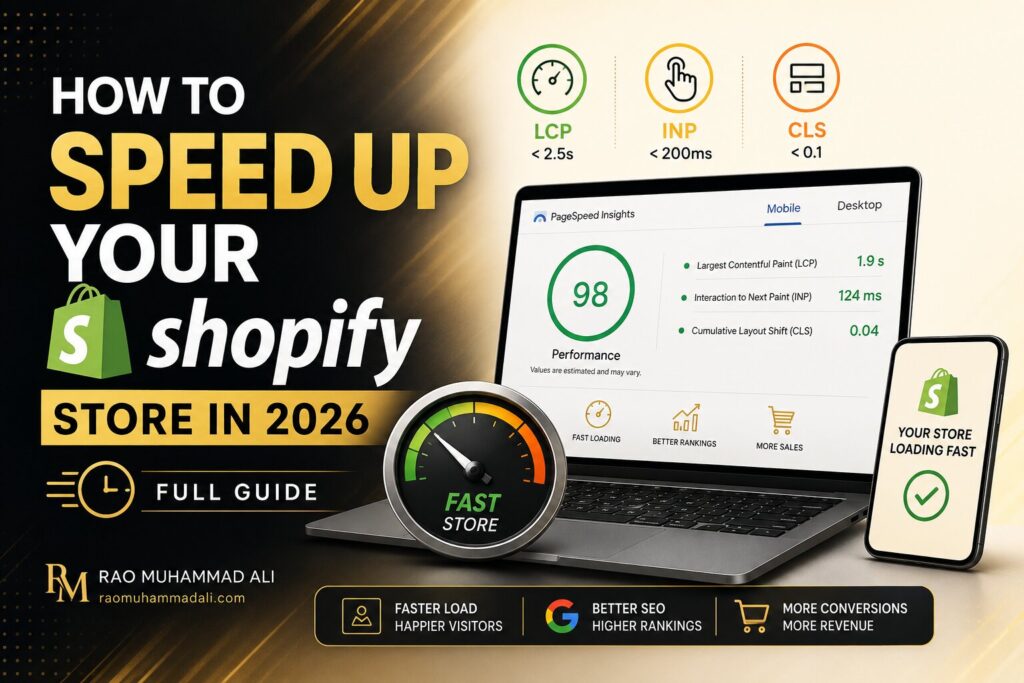 How to improve Shopify website speed with image optimization, app cleanup, and Core Web Vitals enhancements.